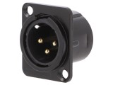 Conector XLR soclu tată PIN 3 lipire aurit negru metal