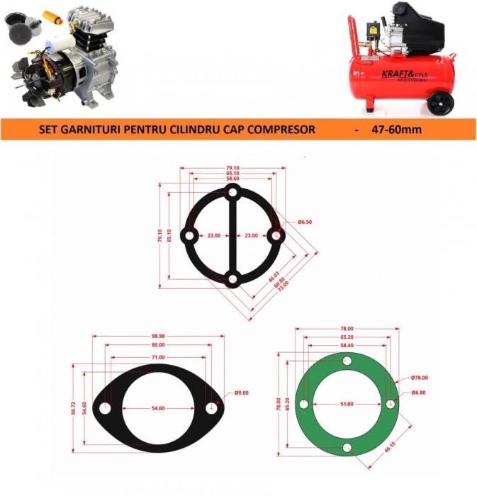 Garnituri set pentru cap compresor de aer 47-55mm CH092 Mod.15(F)