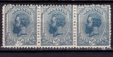 Cumpara ieftin ✅ RO 1918 LP 71b " Carol I - 'Moldova' ", 25B spic albastru in straif de 3 , puncte pe clisee - vezi foto , o marca cu mic defect ,MNH