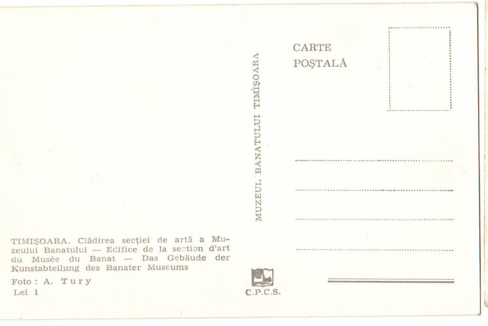 CPIB 18194 CARTE POSTALA - TIMISOARA. CLADIREA SECTIEI DE ARTA A MUZEULUI  BANAT, Necirculata, Fotografie | Okazii.ro