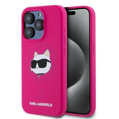 Husa pentru iPhone 15 Pro - Karl Lagerfeld Silicone MagSafe (KLHMP15LSCHPPLF) - Fuchsia Choupette Head foto