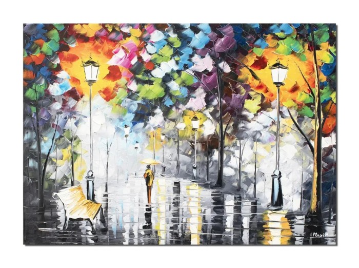 Tablou inspirational pictat manual, Pe drumul meu, 70x50cm ulei in cutit pe panza, Spectaculos