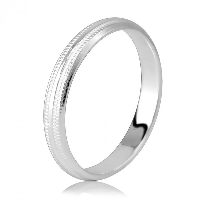 Inel din argint 925 - două dungi strălucitoare și două crestături moletate, de 3 mm - Marime inel: 67