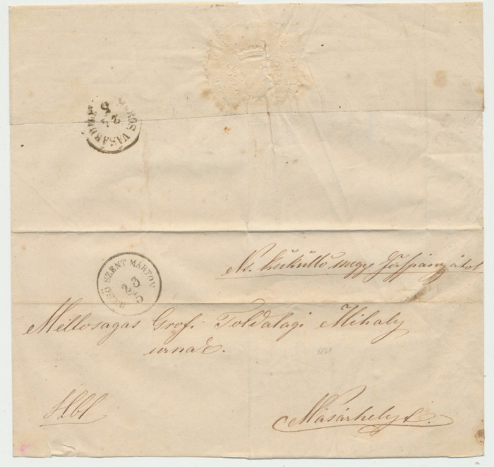 Transilvania 1861 plic Tarnaveni - Tg.-Mures scrisoare inclusa
