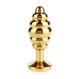 Cumpara ieftin Plug anal MR. STEEL Twister Butt Plug Large, din oțel inoxidabil, cu striații și bază cu cristal, lungime 10 cm (mare), auriu