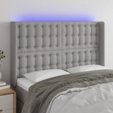 Cumpara ieftin Tăblie de pat cu LED, gri deschis, 147x16x118/128 cm, textil