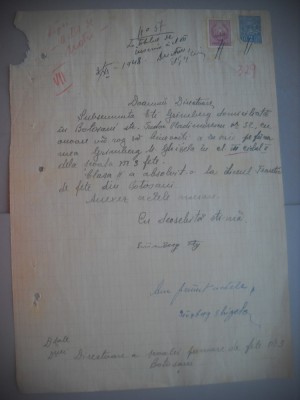 HOPCT DOCUMENT VECHI NR 479 GRIMBERG GHIZE-EVREU -SCOALA NR 3 FETE BOTOSANI 1948 foto