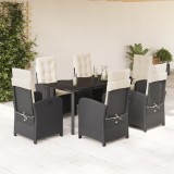 Cumpara ieftin Set mobilier de gradina cu perne, 7 piese, negru, poliratan