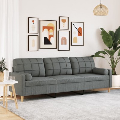 vidaXL Canapea cu 3 locuri cu pernuțe, gri &amp;icirc;nchis, 210 cm, textil 3278202 foto