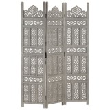 Paravan Decorativ Gri, 3 Panouri, 120x165 cm, Lemn Mango Sculptat Manual, vidaXL - Separator Camera Elegant, Stil Clasic