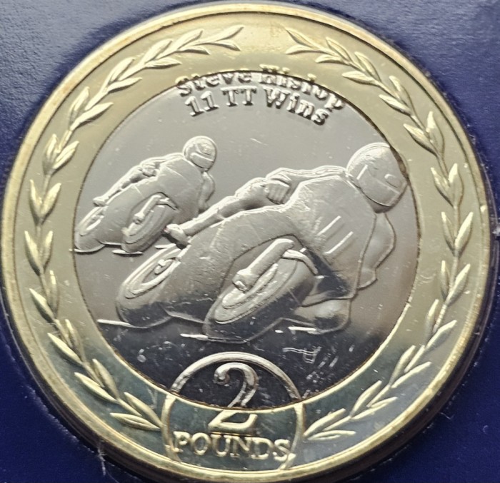 2 pounds 2019 Isle of Man / Insula Man, Steve Hislop - 11 TT Wins, Bunc, Coincard, km#1652