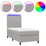 Cumpara ieftin Pat cu arcuri, saltea si LED, gri deschis, 100x200 cm, textil