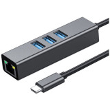Adaptor LAN Gigabit CO2,USB tip C la 3x USB, RJ45 ethernet 1000Mbps