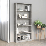 vidaXL Bibliotecă cu 5 rafturi, gri beton, 80 x 24 x 175 cm, PAL