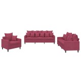 Cumpara ieftin Set canapea cu perne, 3 piese, rosu vin, catifea