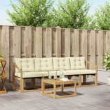 Set canapele exterior vidaXL lemn acacia alb crem 5 piese mobilier terasa gradina rezistent perne confortabile