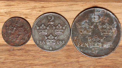 Suedia - set de colectie WW2 - 1 2 5 ore 1945 1947 1946 - fier - rarute foto