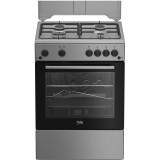 Aragaz Beko FSHT62111GX, Gaz, 4 arzatoare, Aprindere electrica plita/cuptor, Grill, Rotisor, 60 cm, Inox
