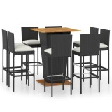 Cumpara ieftin Set mobilier bar de gradina cu perne, 9 piese, negru, poliratan