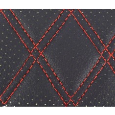 Material piele eco Negru cu gaurele model romb / cusatura Rosie