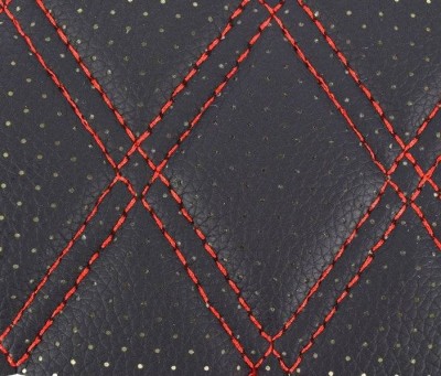 Material piele eco Negru cu gaurele model romb / cusatura Rosie foto