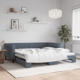 vidaXL Pat de zi cu extensie, gri &icirc;nchis, 100x200 cm, catifea