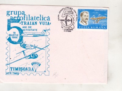 bnk fil Plic ocazional Timisoara 1986 - Gruparea aerofilatelica Traian Vuia foto