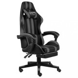 VidaXL Scaun de racing suport picioare, negru/gri, piele ecologică