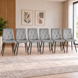 Cumpara ieftin Set 6 scaune bucatarie/living, Artool, Libra, catifea gri, picioare metal negru, 44x40x88.5 cm