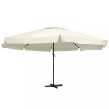 Cumpara ieftin Umbrelă de soare de grădină, st&acirc;lp aluminiu alb nisipiu 600 cm