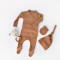 Set 4 piese: bluza, pantaloni, caciulita si manusi din bumbac organic si modal - Maro, BabyCosy (Marime: 6-9 luni)