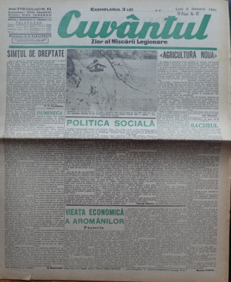 Cuvantul , ziar al miscarii legionare , 6 ianuarie 1941 , nr. 82 foto