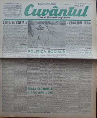 Cuvantul, ziar al miscarii legionare, 6 ianuarie 1941, nr. 82 foto