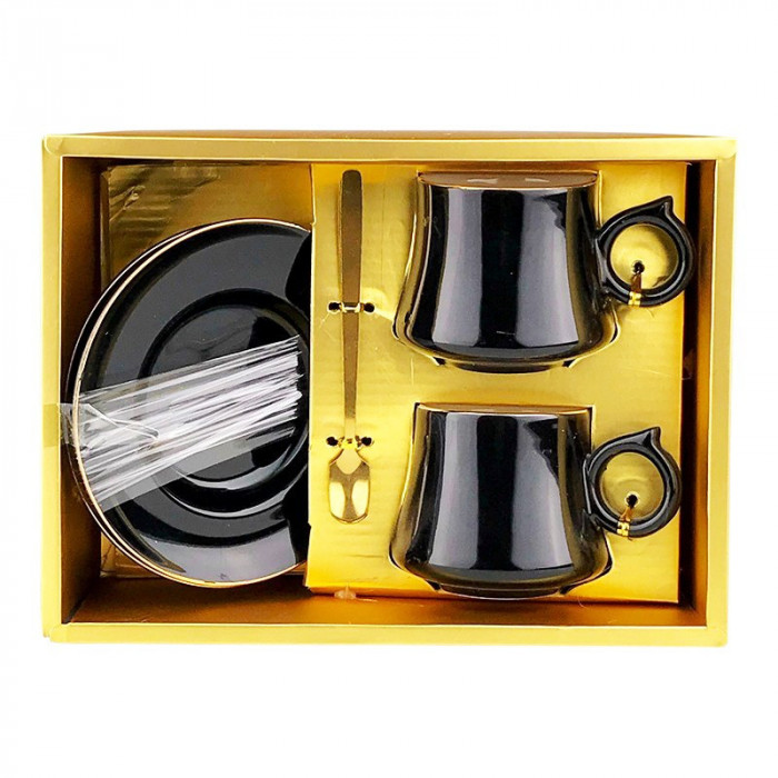 Set 2 cesti cu farfurie elegante, Negru, 1776H-3