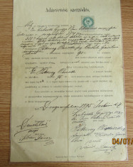 Contract Maramures,Imperiul Austro-Ungar 1895.Timbru fiscal 50 kr.Filigran. foto