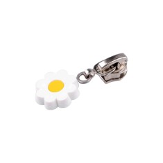 Cursor metalic pentru fermoar spiralat, 6 mm, Floare alba