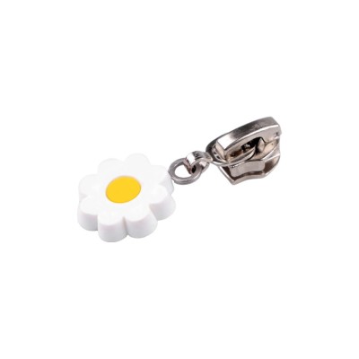 Cursor metalic pentru fermoar spiralat, 6 mm, Floare alba foto
