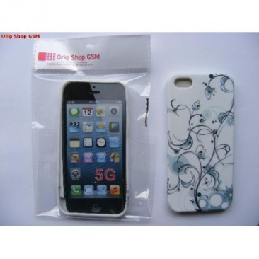 HUSA SILICON CU MODEL APPLE IPHONE 5/5S FLOWER ALB BULK foto