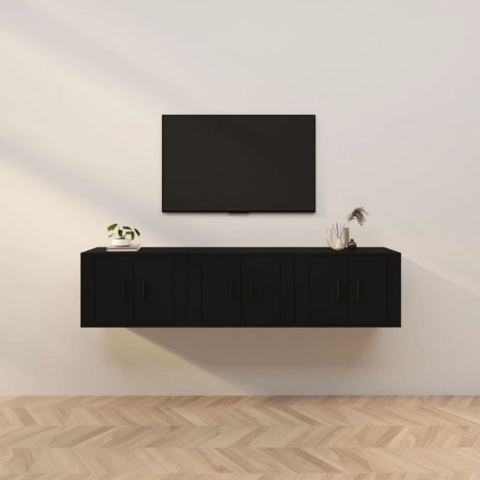 Dulapuri TV montate pe perete, 3 buc., negru, 57x34,5x40 cm GartenMobel Dekor