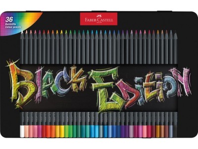 Creioane colorate triunghiulare black edition cutie metal Faber-Castell 36 culori/set foto