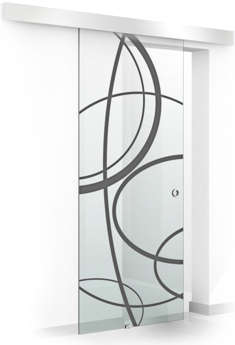 Usa glisanta Boss &reg; model Cloud negru, 60x215 cm, sticla 8 mm Gri securizata, culisanta in ambele directii