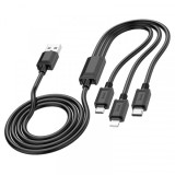 Cablu Incarcare USB-A - Lightning / microUSB / USB-C HOCO X74 3in1, 18W, 1m, Negru, Apple