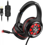 Casti de Gaming Ankbit USB RGB pentru PC cu sunet surround spatial 7.1 pentru PS4/PS5, cu fir cu anulare a zgomotului, cu microfon si lumina LED, mode