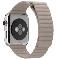 Curea iUni compatibila cu Apple Watch 1/2/3/4/5/6/7, 42mm, Leather Loop, Piele, Kaki foto