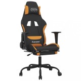 Scaun de gaming cu suport picioare, negru si oranj, textil