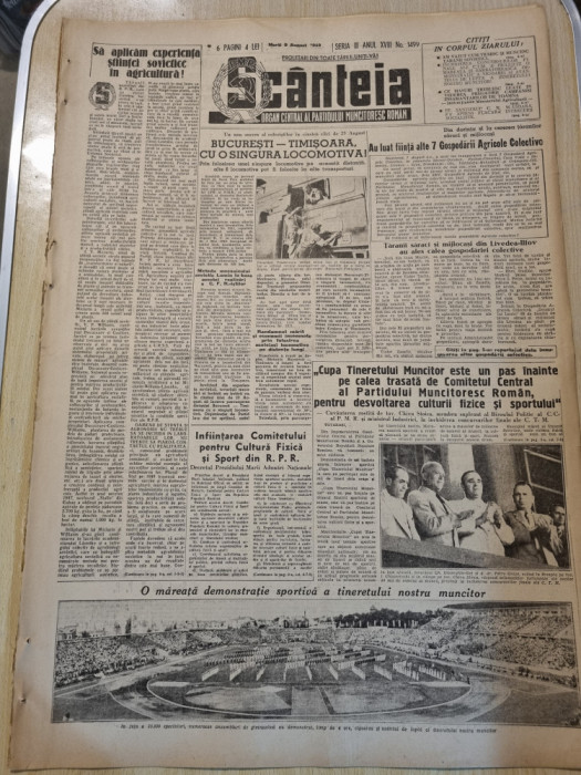 scanteia 9 august 1949-bucuresti-timisoara cu o singura locomotiva,arad,dorohoi