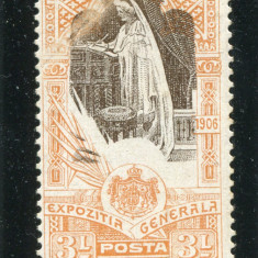 1906 , Lp 63 k , Expozitia Generala 3 Lei , eroare rara! - centrul deplasat