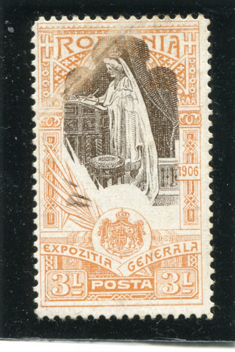 1906 , Lp 63 k , Expozitia Generala 3 Lei , eroare rara! - centrul deplasat