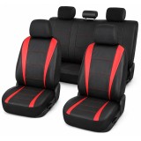 Set huse scaune auto universale 8 piese, negru-rosu, piele ecologica