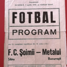 Program meci fotbal FC "SOIMII" SIBIU - "METALUL" BUCURESTI (02.04.1978)